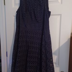CB Established 1962 Navy Blue Eyelet Lace Lined Sleeveless Dress